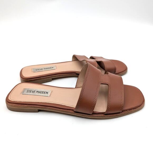 Steve Madden Hazel Slide Sandals Women's Open Toe Cognac Lea Size US8M EU38.5 - Picture 3 of 11